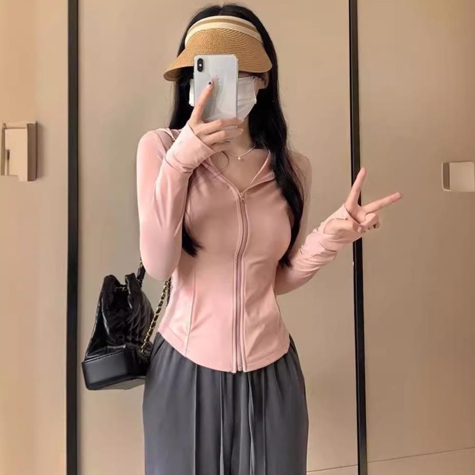 Pink ice silk sunscreen clothes women's summer slim-fit yoga clothes jacket tight top 2026 new suit cardigan