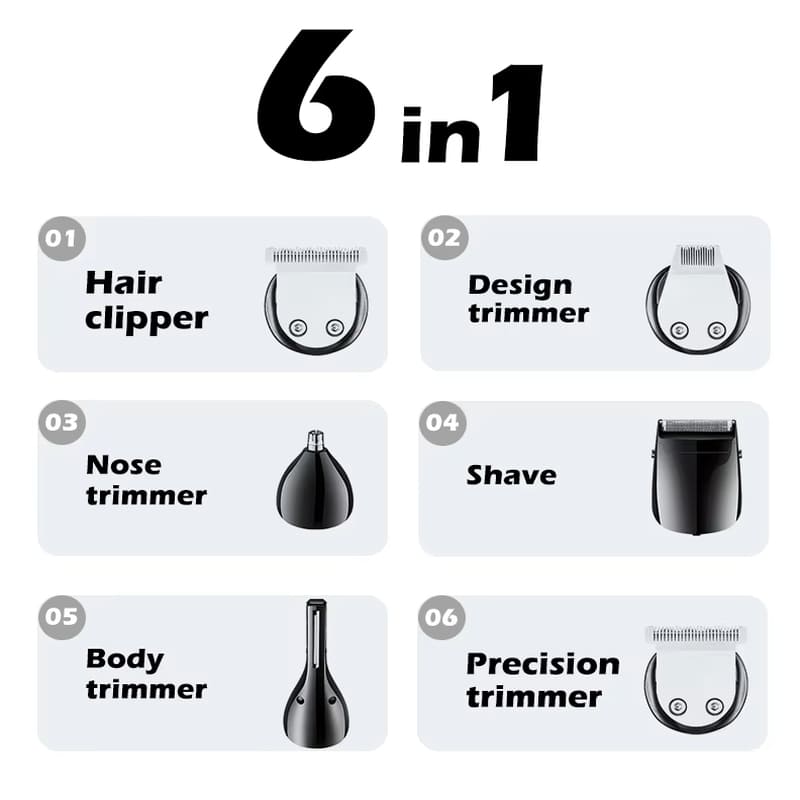 VGR 6 In 1 Multifunctional Electric Hair Clipper Professional Home Hair Clipper Wireless Hair Clipper Men's Gift LCD Digital Display Haircut