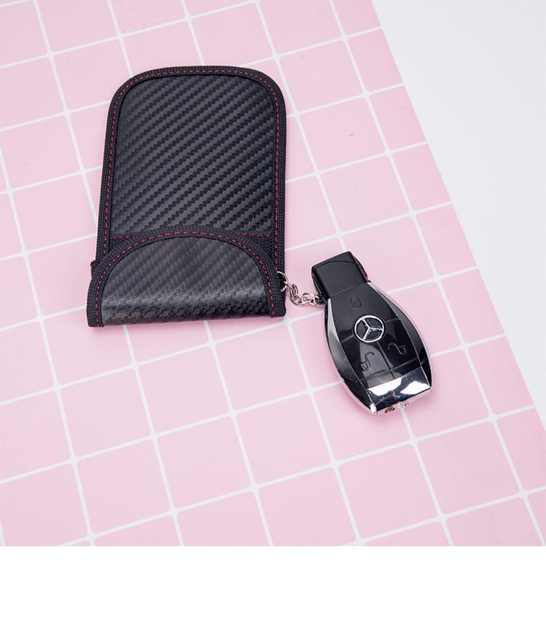 Carbon Fiber Phone & Car Key Signal Blocking Bag with Straw Mat Texture