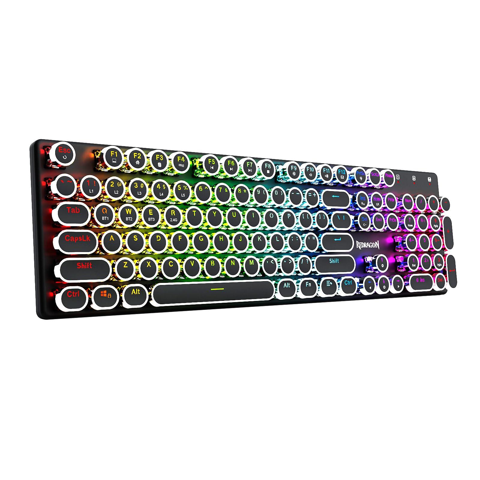 

Redragon K710 Wireless Gaming Blue Round RGB Mechanical English Retro Style Keyboard, Switches, Bluetooth/2.4GHz/USB-C Wired, Typewriter-Style Keys, чорний