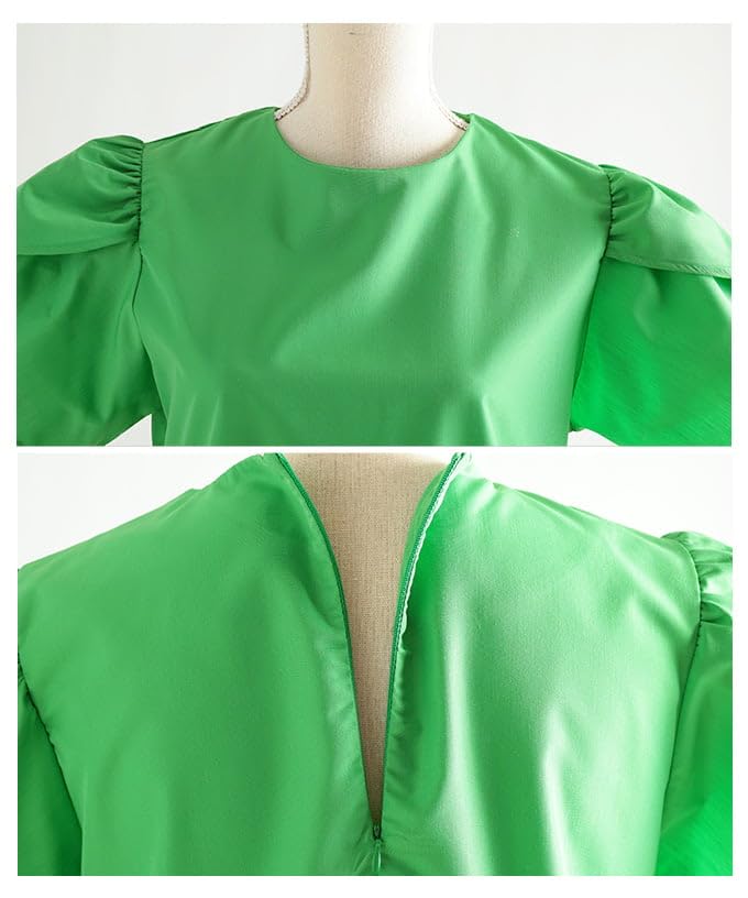 La A Voluminous Flared Color Dress That Brightens Your Long Dress with Short Flared Voluminous Flattering Casual Free Size Green [sawa Á Mode] Mood.