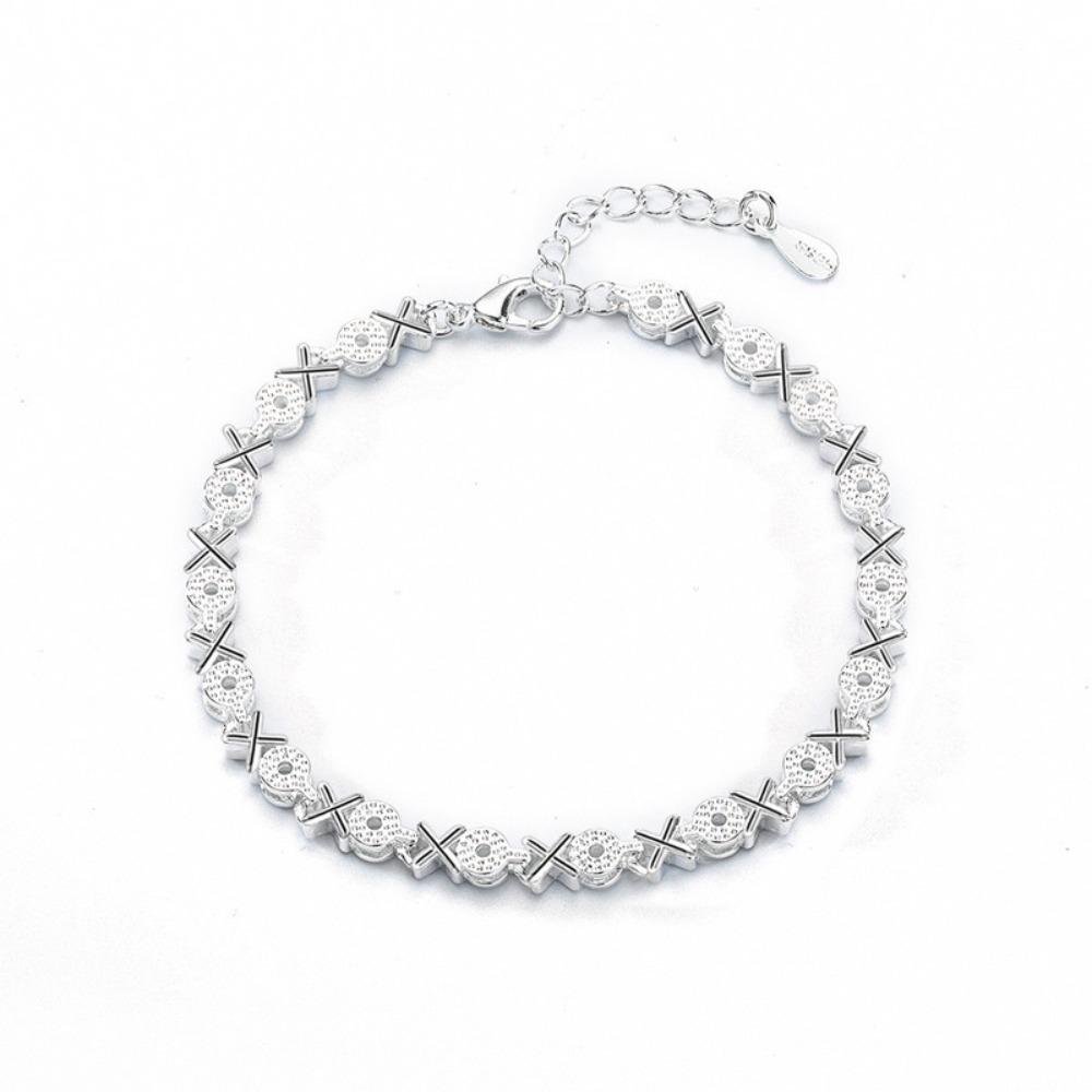 Náramek s písmeny XO pokovený stříbrem 925 pro ženy Minimalistické módní šperky Trendy doplňky Dárek pro ni