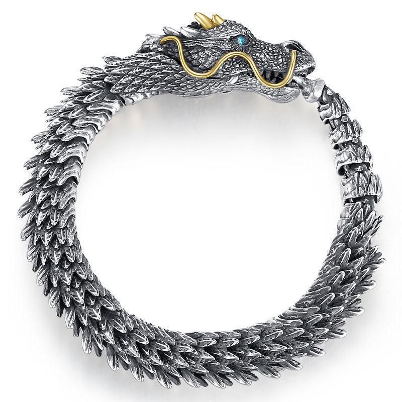 Collector's Grade Handmade Retro Thai Silver Dragon Head Bracelet - High-End Ethnic Fashion Jewelry