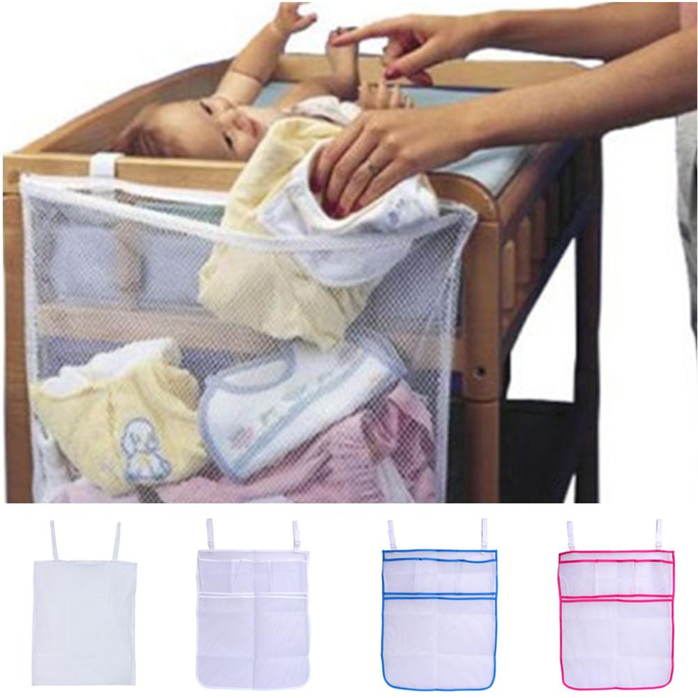 Breathable Large Capacity Mesh Crib Nappy Organizer Bedding Kids Storage Bag for Diaper