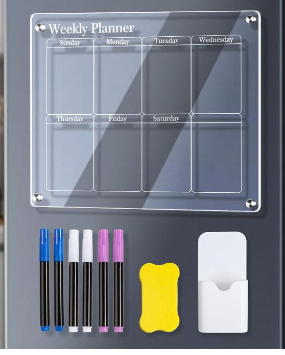 

Магнитный прозрачный календарь на холодильник с функцией сухого стирания и еженедельный план питания E