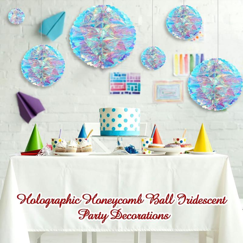 6PCS Christmas Iridescent Honeycomb Ball Hanging Ornaments DIY Party Ornaments Backdrop Wedding Birthday Xmas Party Decorations