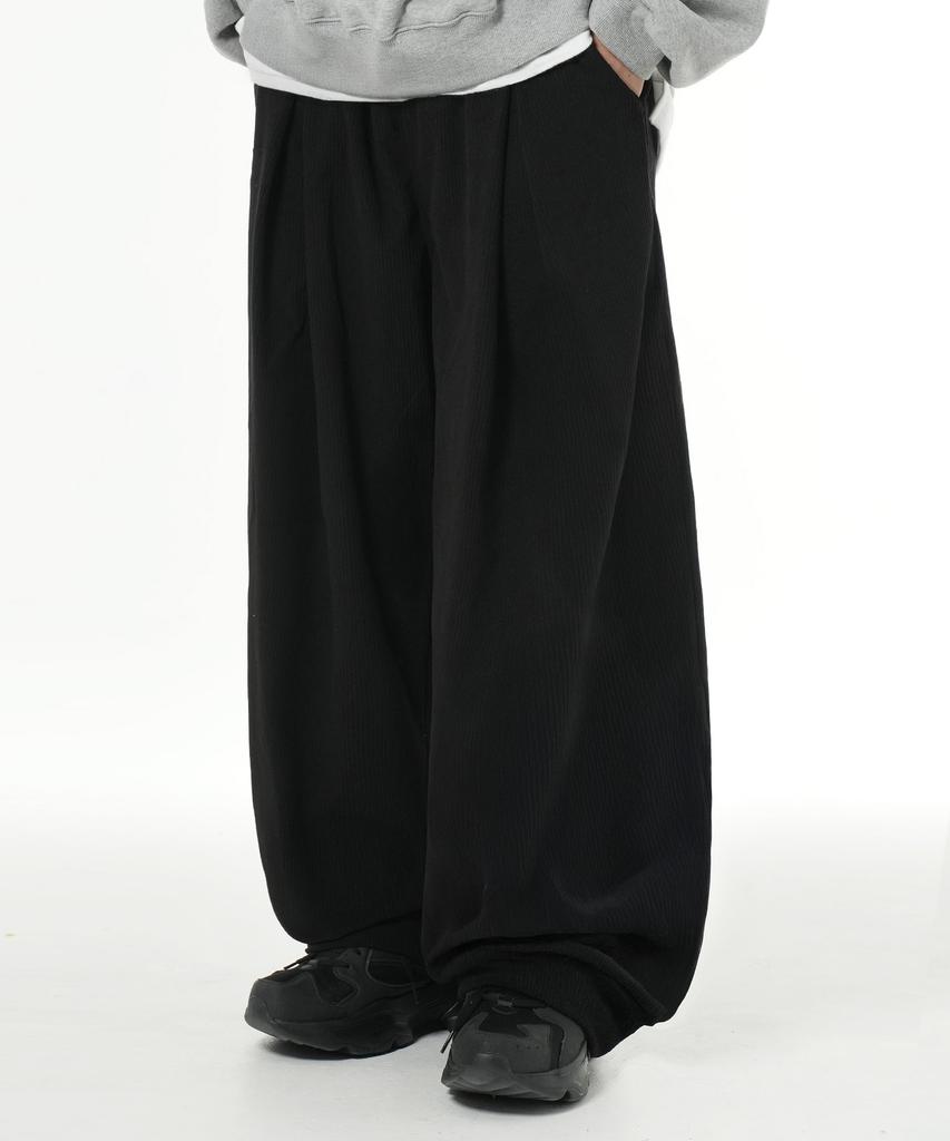 MOZMOZ Colorful Corduroy String Wide Pants Black