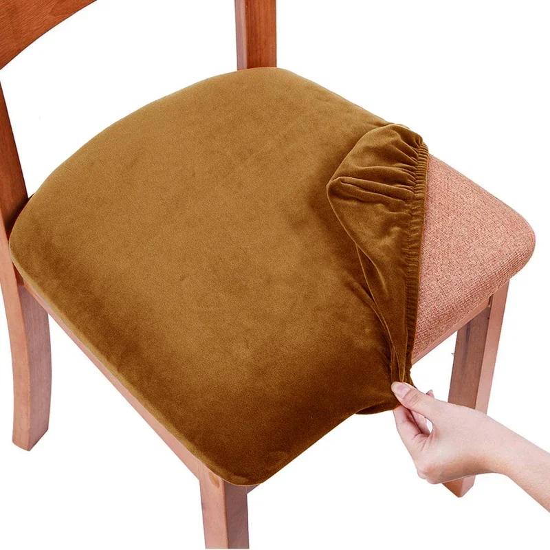 Velvet Chair Covers for Dining Room Stretch Soft Seat Cover Removable Anti-dirty Chair Protector Hotel Wedding Chairs Decor