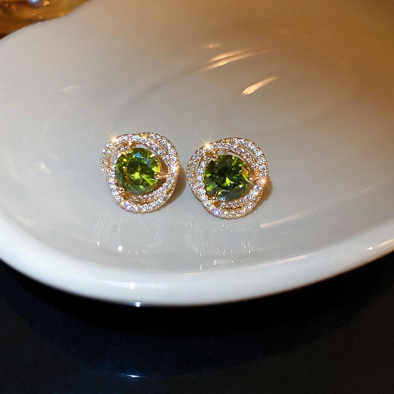 Silver Needle Green Butterfly Flower Pearl Stud Earrings Small Fresh High-end Earrings Earrings Women