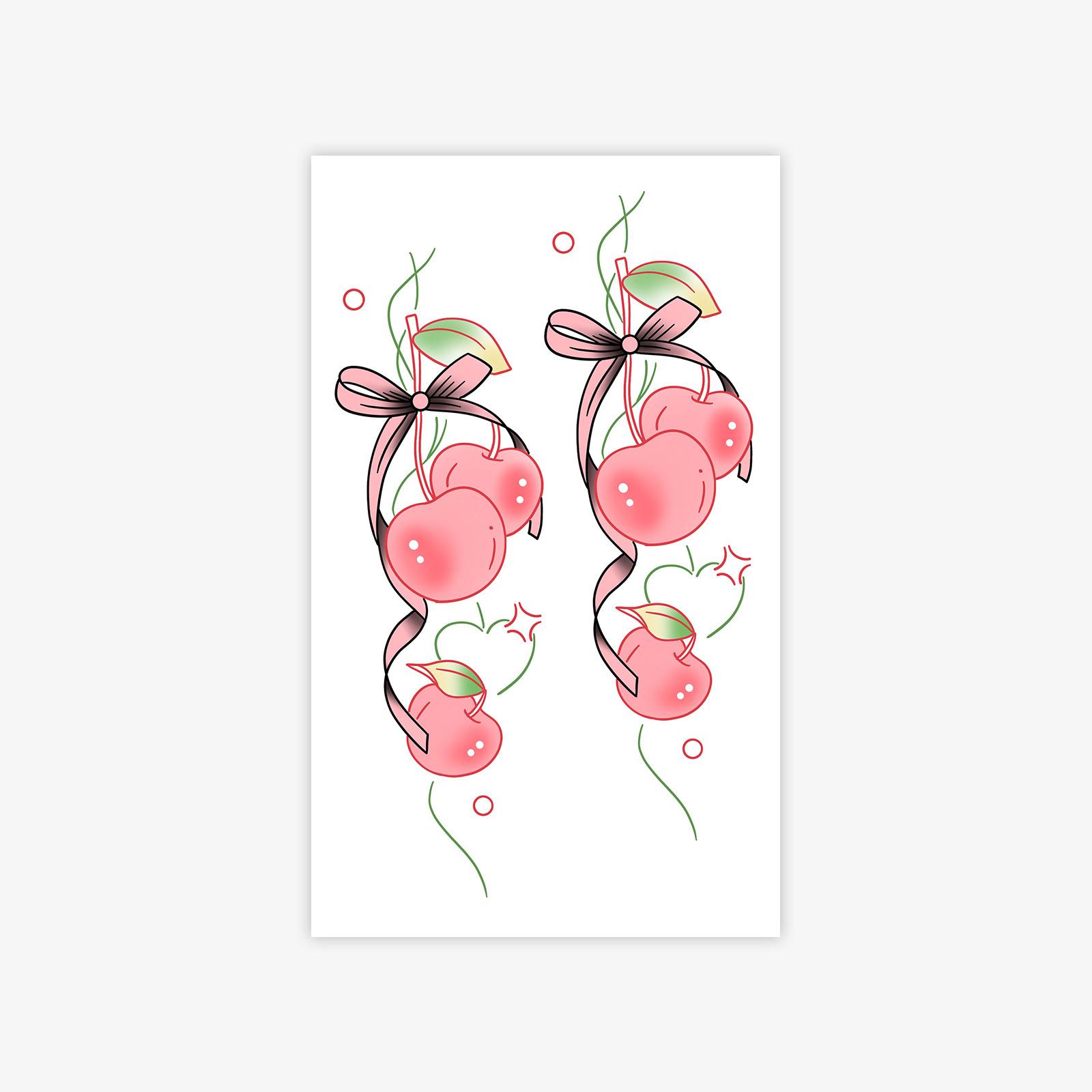 Dopamine Bow Cherry Tattoo Sticker High Value Small Fresh And Beautiful Tattoo Sticker 9*15