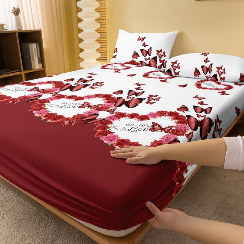 1 Simple Modern Butterfly Printed Matte Fitted Sheet, Bedroom Printed Bed Cover, Bedding (Excluding Pillowcases)