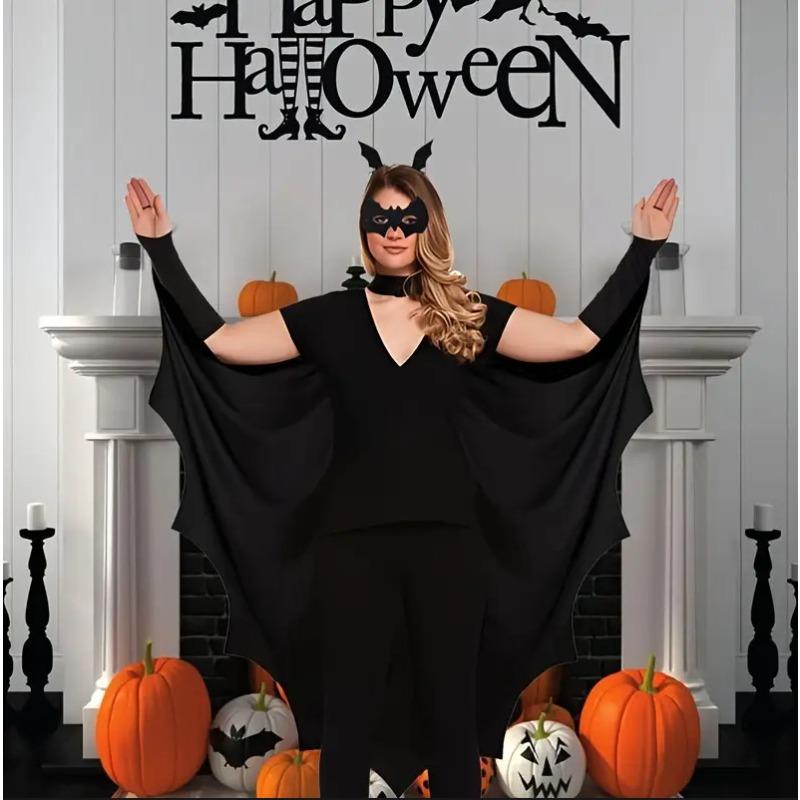 New Halloween Bat Sleeve Cape Catwoman Black Cape with Eye Mask Children's Performance Props Bat Cape