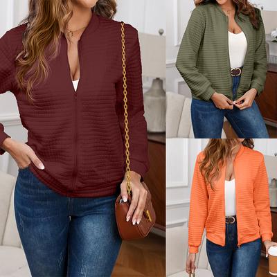 Lente Herfst Nieuwe Dames Mode Sport Sweatshirts Effen Kleur Casual Losse Stijl Rits Lange Mouw Jassen