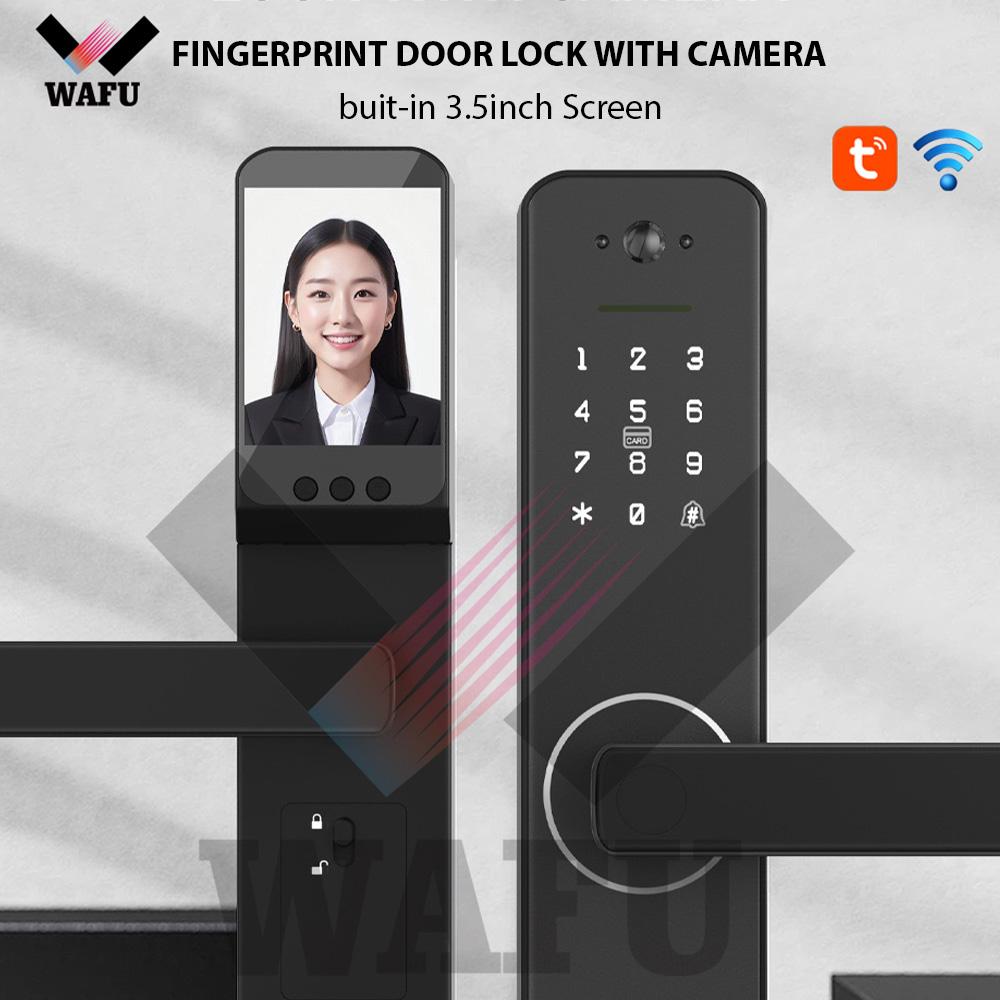 Wafu Smart Lock with 120° Wide-angle Camera and Smart Doorbell Keyless Entry Door Lock Handle Aluminum Alloy Biometric Door Lock