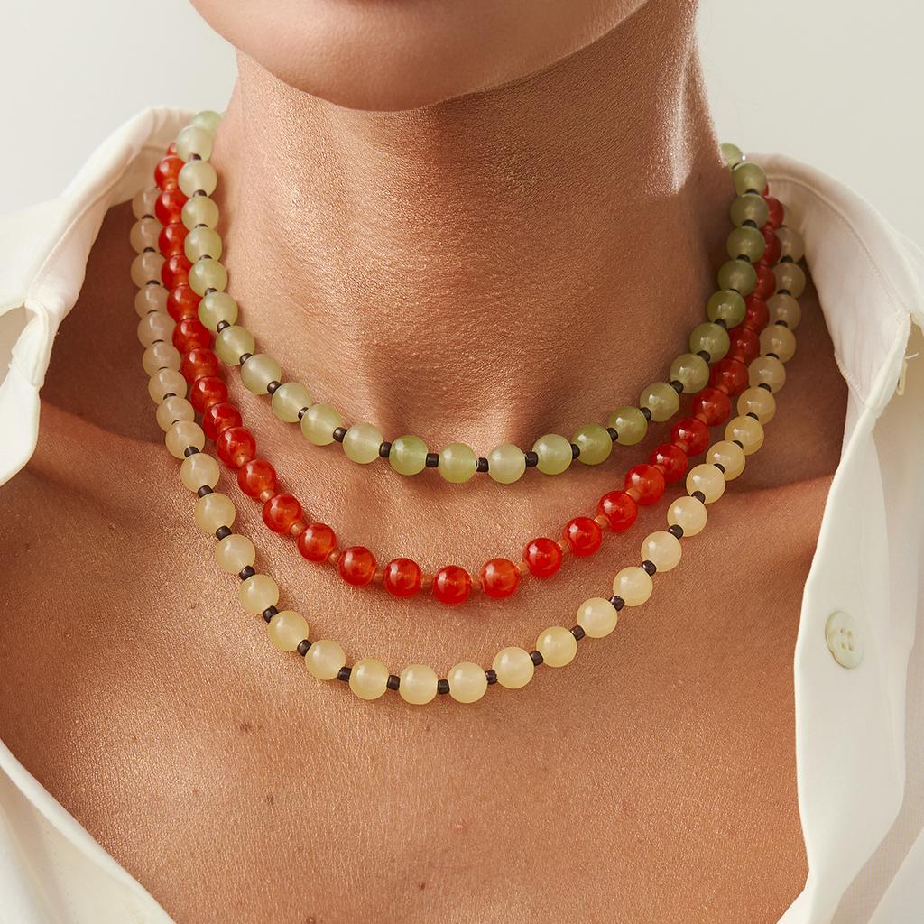 Fashion Creative Transparent Glass Beads Choker Necklaces for Women Retro Bohemian Clavicle Chain Necklace Summer Daily Party Jewelry