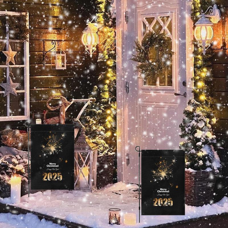 Happy New Year Garden Flag Seasonal Flags Garden Flag Double Sided Decorative Flags Yard Signs 2025 Holiday Garden Flags 12X18
