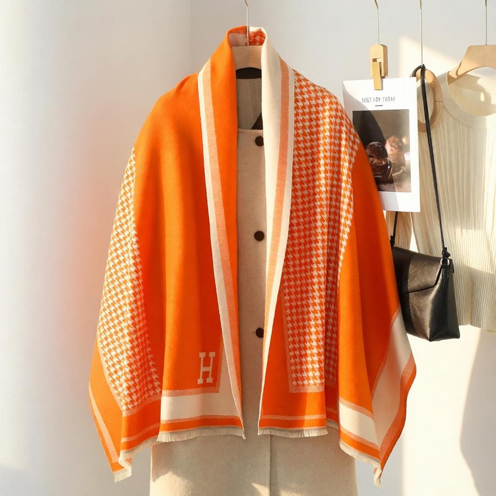Double-Sided Women's Winter Ink Painting Snood: Imitation Cashmere Scarf for Air-Conditioned Rooms.
