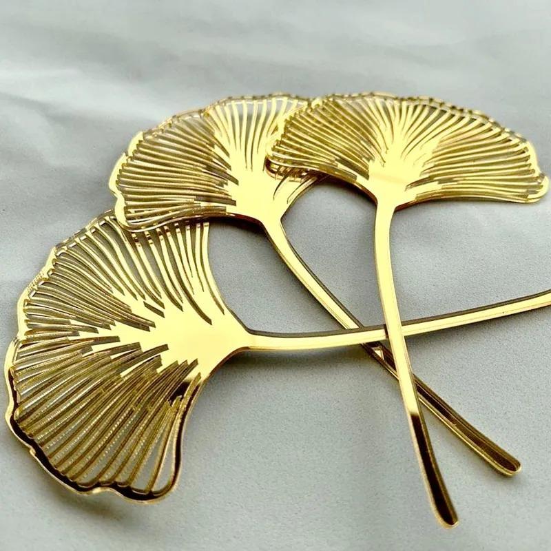 3Pcs Ginkgo Leaf Cake Decoration Flower Noodles Happy Birthday Party Cake Plugin Gold