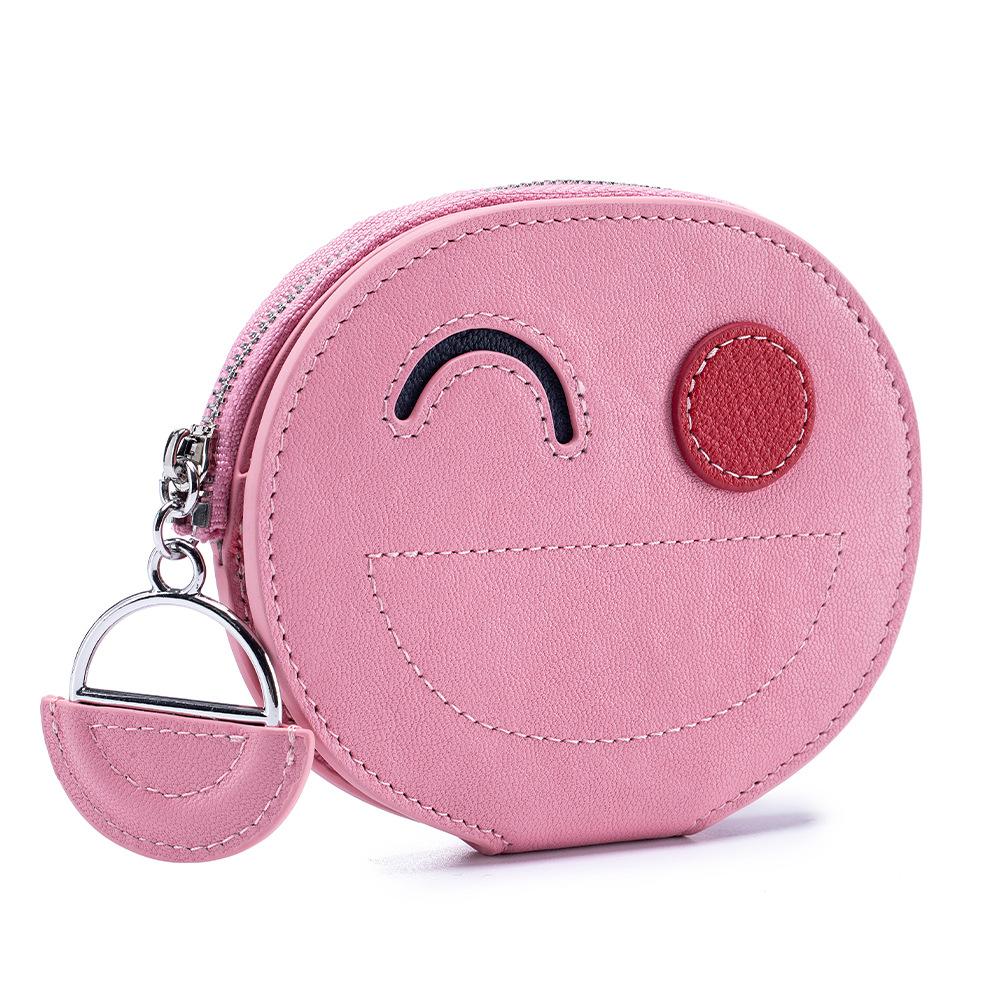 New Cute Smiley Face Change Bag Female Creative Card Bag Vegetable Tanned Cowhide Small Wallet Premium Storage Bag