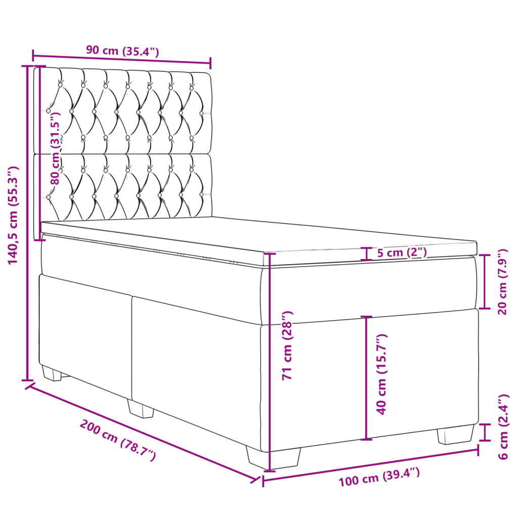 Box Spring Bed with Mattress Taupe 100 x 200 cm Fabric