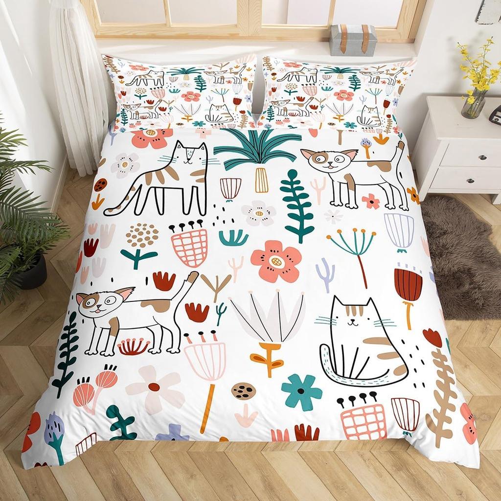 Fantasy Cartoon Animal Duvet Cover Set Queen King Size Morandi Color Printed Bedding Set For Kids Boys Girls 3 Piece Set