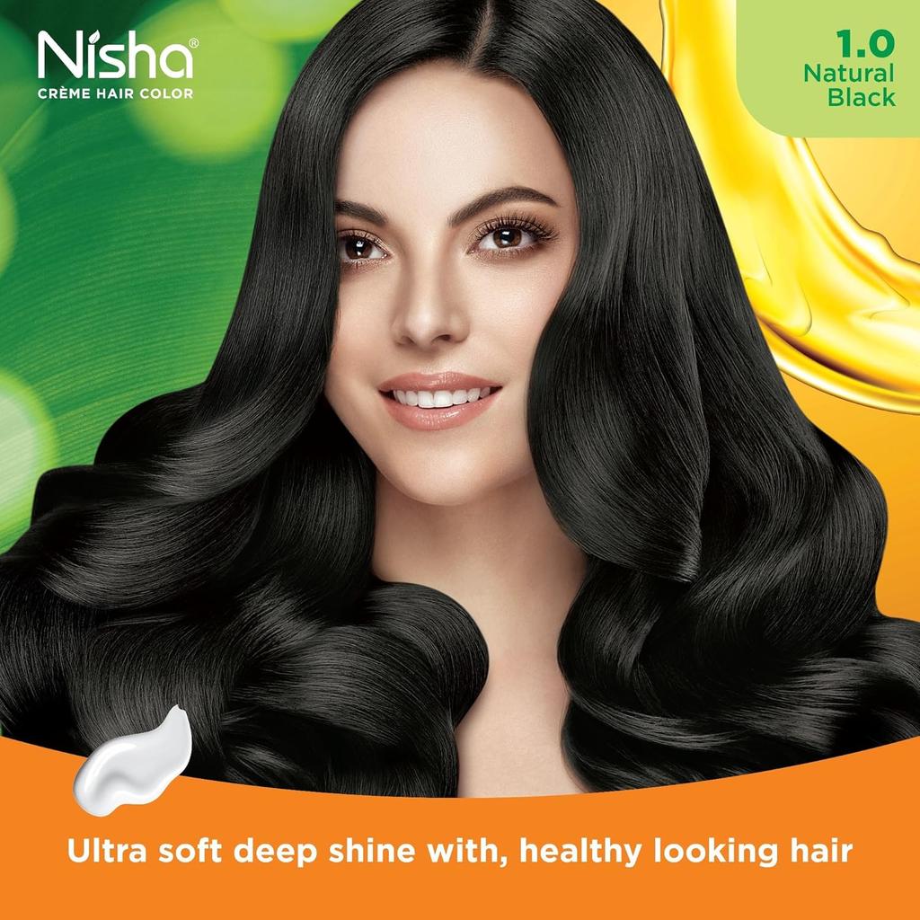 Nisha Creme Haarfarbe Naturschwarz 20ml+20g x 1 Ohne Ammoniak Mit Sonnenblume Avocado Henna Für 100 Prozent Grauabdeckung Packung mit 6