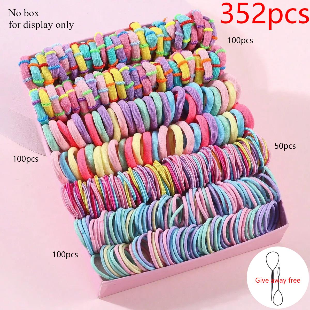 

352 шт. Детские аксессуары для волос Кожаные резинки Карточки Комбинированный набор Детские кольца Заколки для волос по бокам Bab Бесшовные