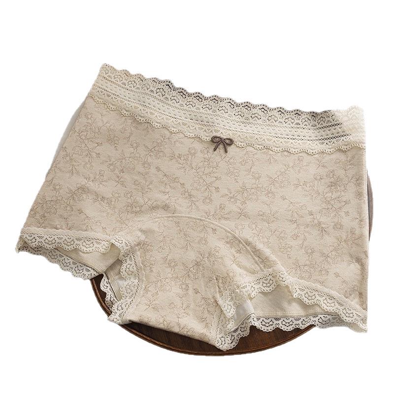 Women's Retro Floral Print Mid-Waist Boxer Briefs with Antibacterial Cotton Crotch