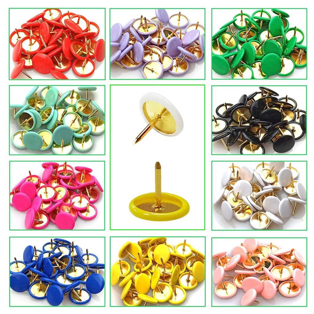100pcs Colored Flat Thumb Tacks Roundness Plastic and Metal Flat Thumb Tacks for Office School & Personal Use