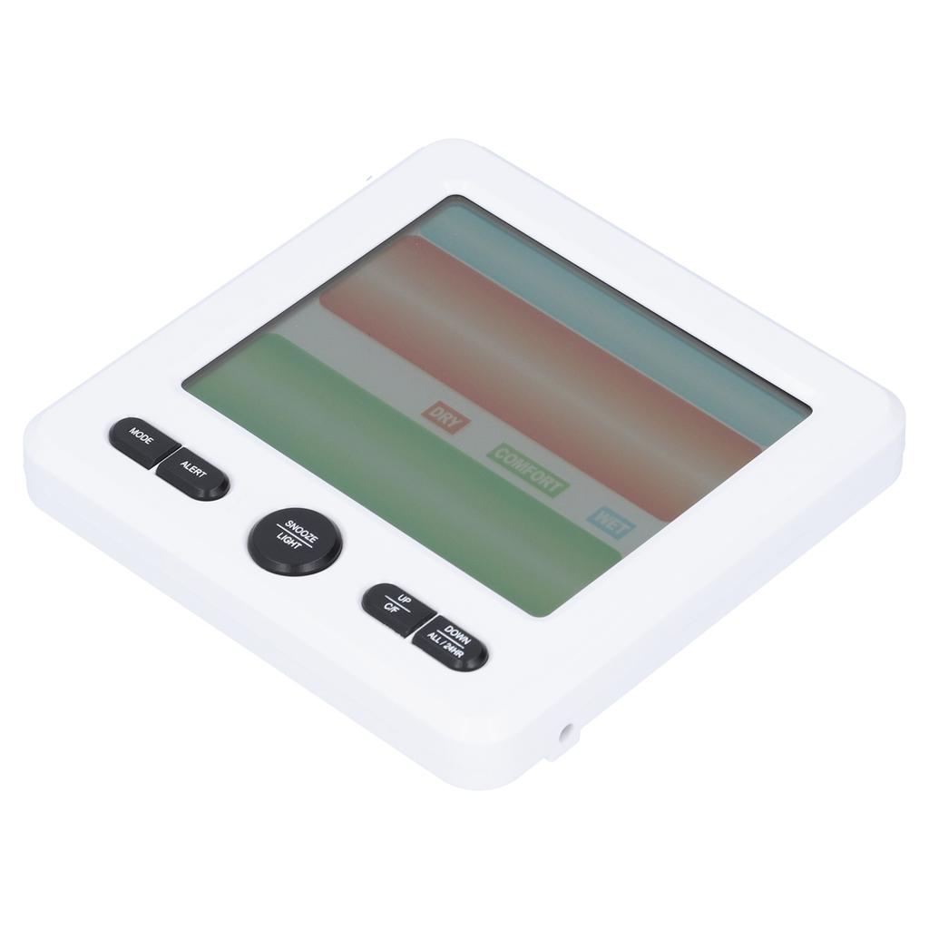 LCD Electronic Alarm Clock Temperature Humidity Monitoring Alarm for Indoor Home UseWhite