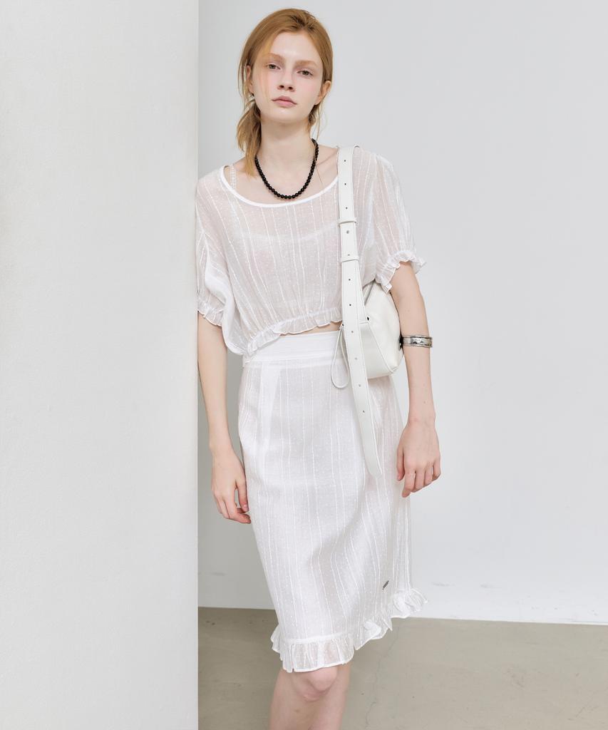 Nigaennikol Pin Stripe Flare Skirt_Ivory