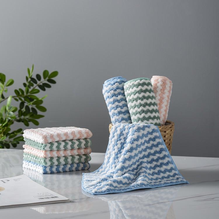 Coral Fleece Water Ripple Absorbent Non-Linting Kitchen Dish Cloth with Cationic Scouring Pad