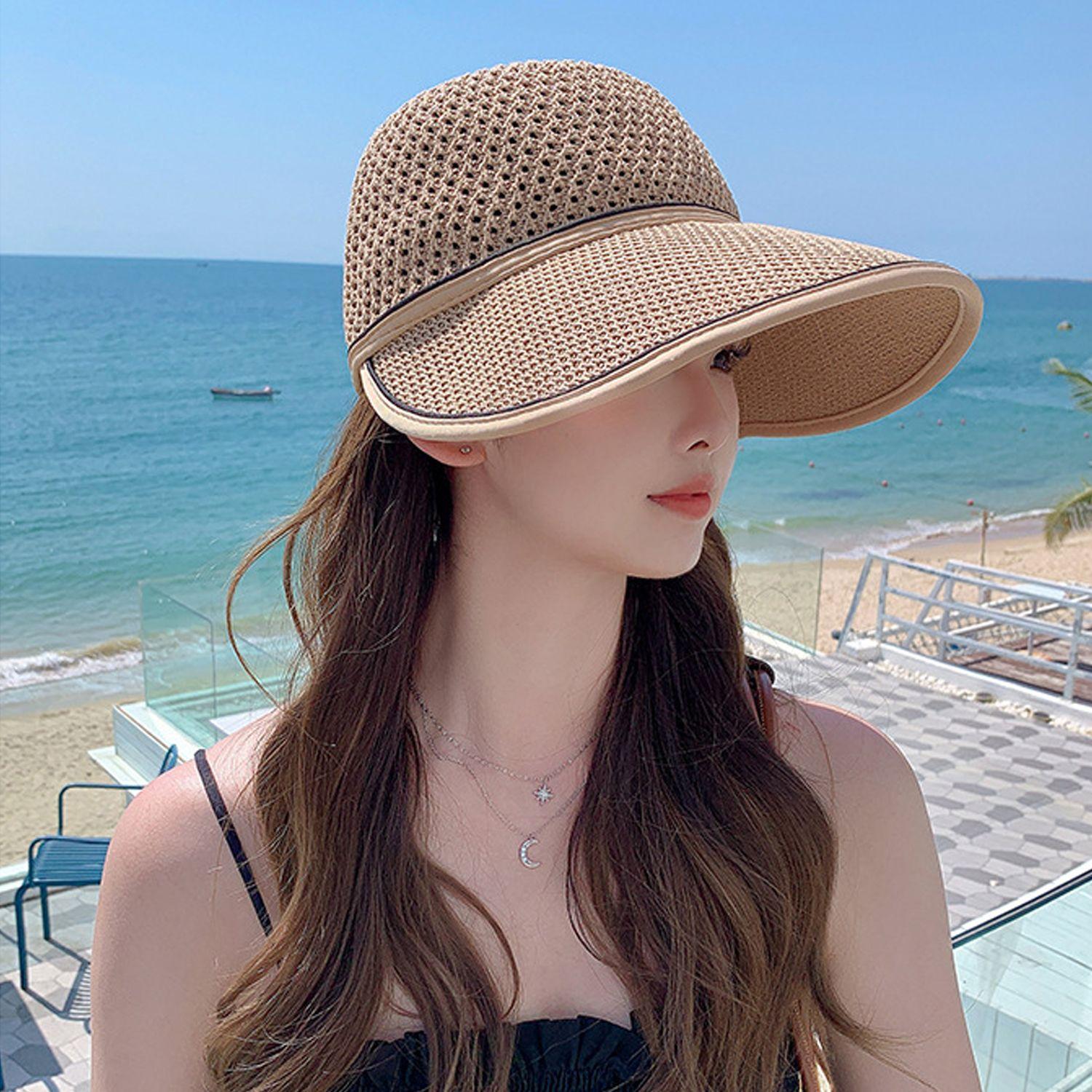 

Шляпа с козырьком, полые вязаные крючком шляпы от солнца с защитой от ультрафиолета, дышащие дорожные пляжные шляпы для женщин ONE SIZE