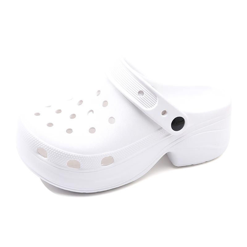 Summer New Women's Hole Slippery Height Increase Versatile and Thin Fashion Solid Color Leisure Outdoor Beach Baotou Drag