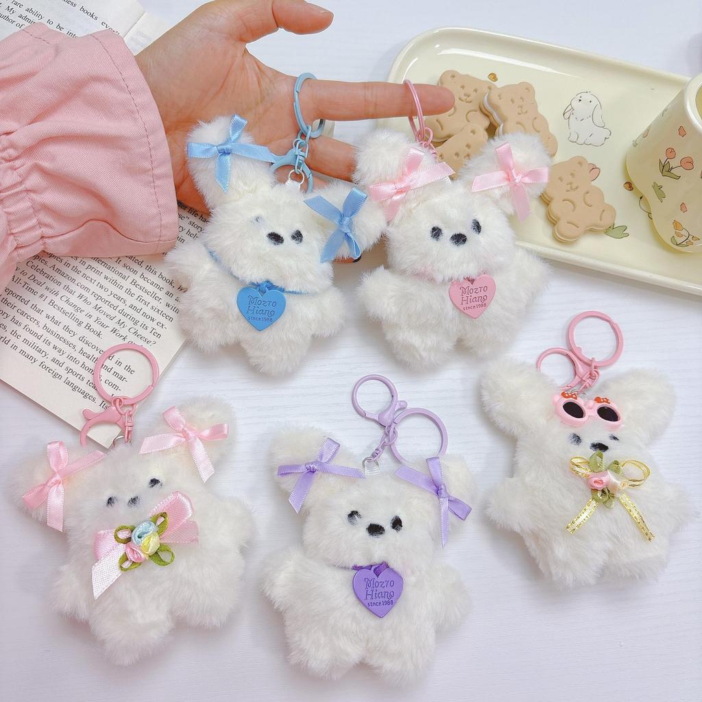 Adorable Blushing Rabbit Plush Keychain Charm