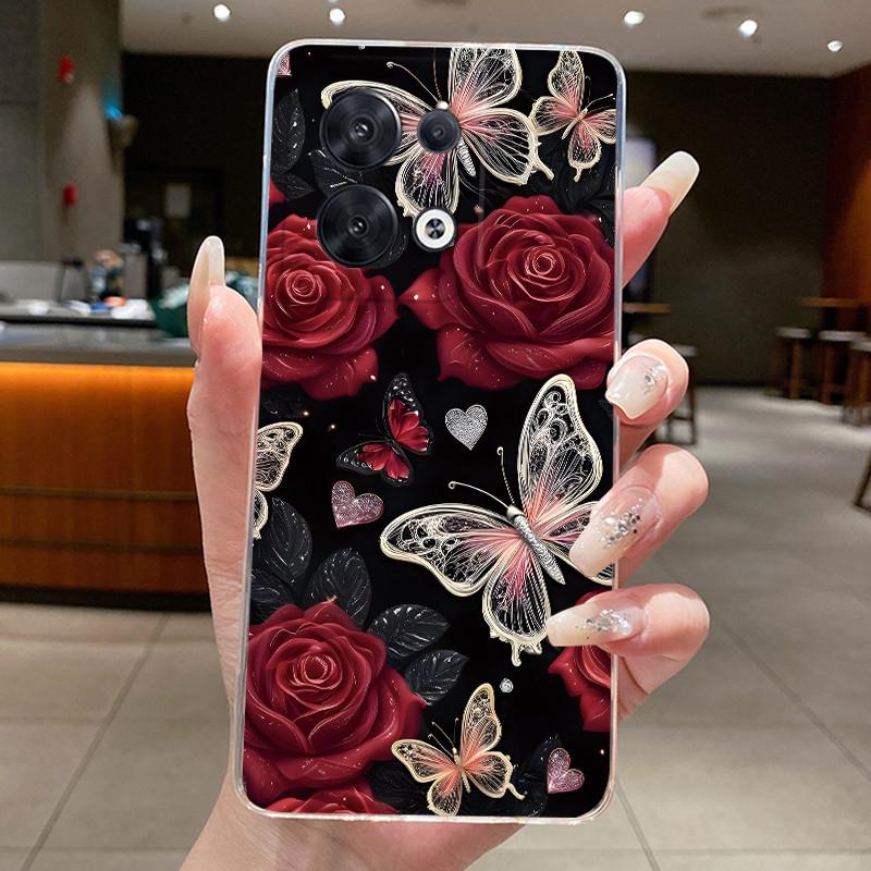 Hülle für OPPO Reno 8 5G Mode Schmetterlingsblumen Klar Weiches TPU Silikon Rückseite für OPPO Reno 8 Pro / Reno8 5G Handyhülle