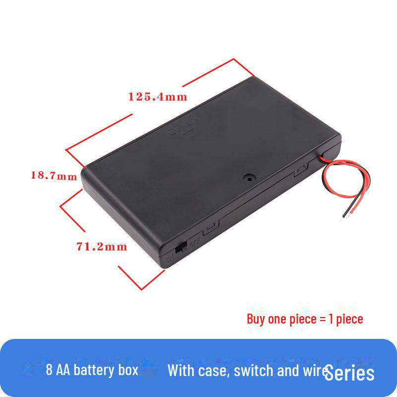AA Battery Holder with Switch, Cover, and 15CM Cable - Fits 1-4 Batteries.