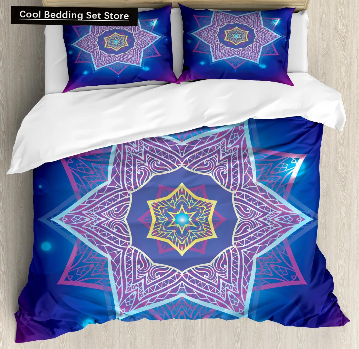 

Комплект постельного белья Mandala в стиле бохо, этнический, красочный, весенний, садовый, разноцветный, полиэстер, двуспальный, размера «king-size» EU single(135x200cm)