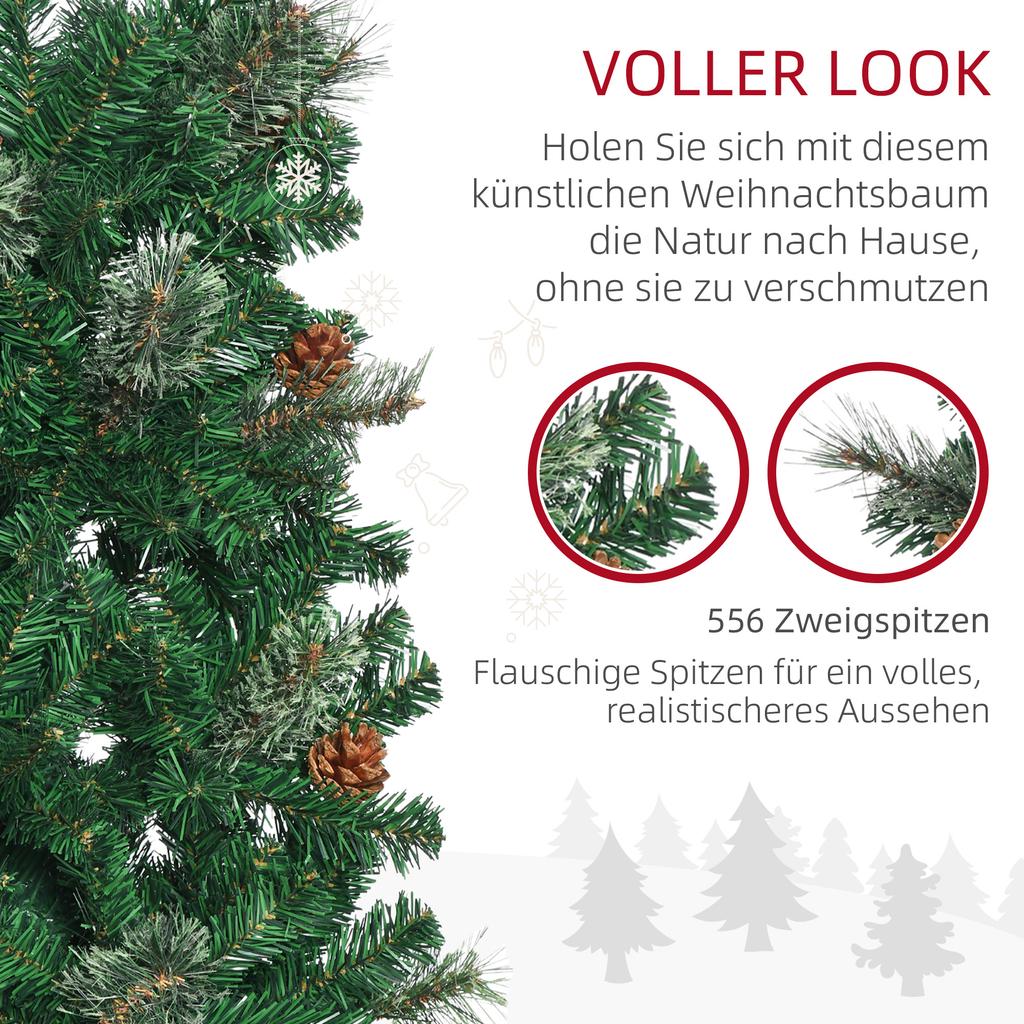 Artificial Christmas Tree, Slim, Pine Cone Design, Flame Retardant, 54 X 195 Cm, Green