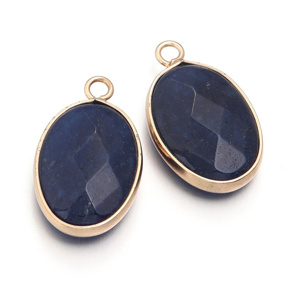 

2pcs/bag Natural Stone Pendant Oval Shape Faceted Charm for Necklaces Earrings Jewelry Making Accessories Colorful Spacer Charm