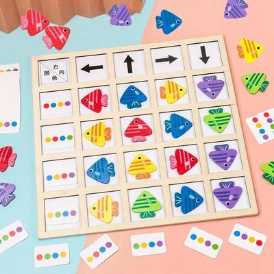 Giocattoli Montessori in Legno per Bambini Allenamento del Pensiero Logico Cognizione di Direzione e Colore Gioco da Tavolo Educativo di Battaglia
