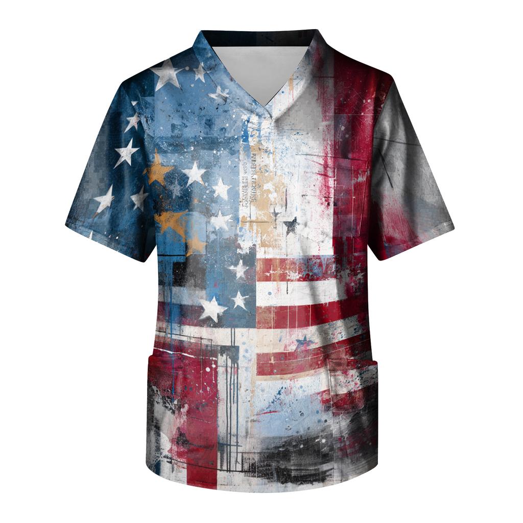 Men's Short Sleeve V-Neck  Print Chest Pocket Care Top