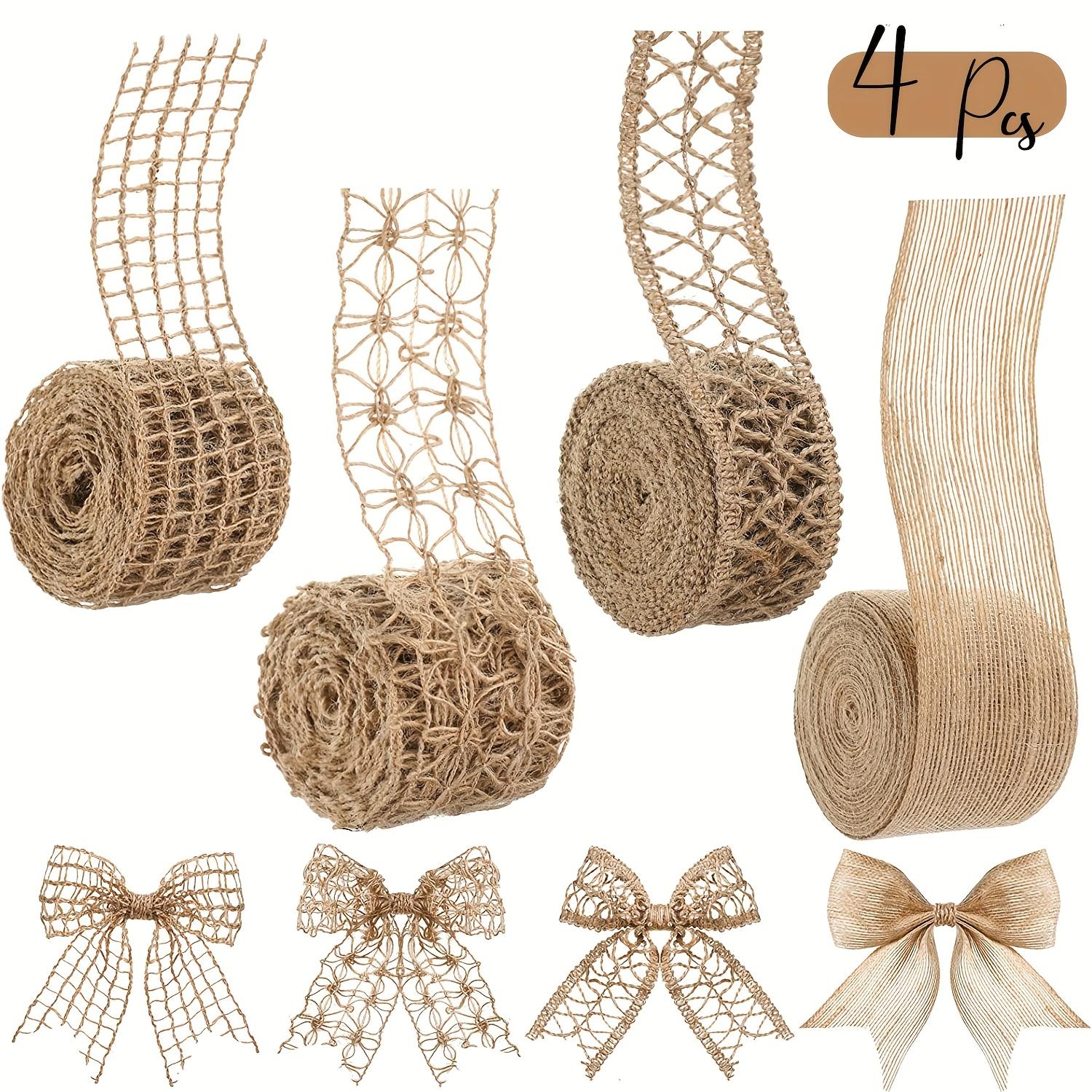 

4 Rolls Natural Hemp Rope Lace Net |Decorative Woven Ribbon for DIY Crafts, Wedding Decor, Home Decor | Parties, Gift Wrapping