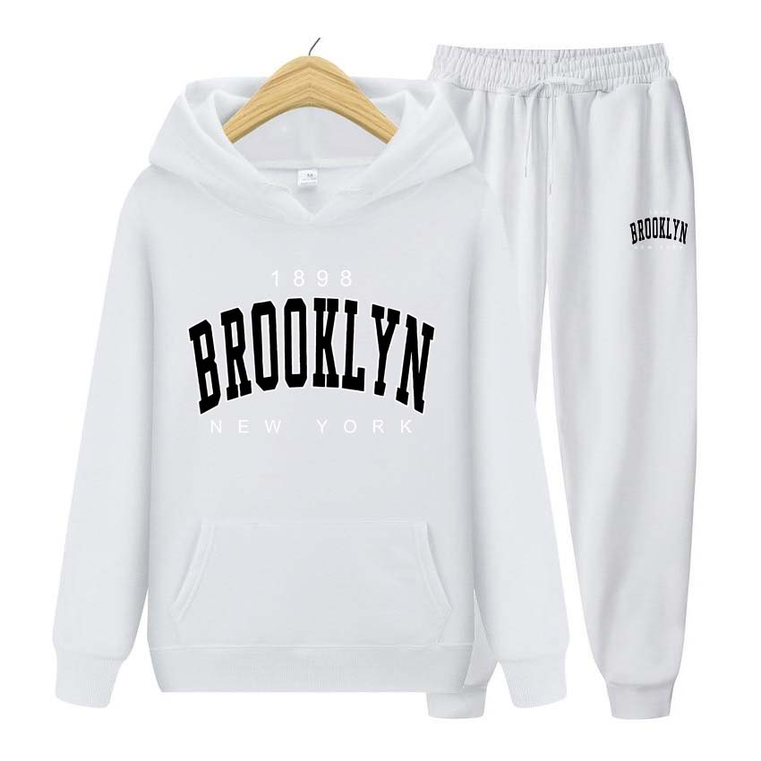 Men Running Set 1898 BROOKLYN NEW YORK Print Sweatshirt Suit Tracksuit 2 Pieces Set Hoodies Sweatshirt+Pants Suit