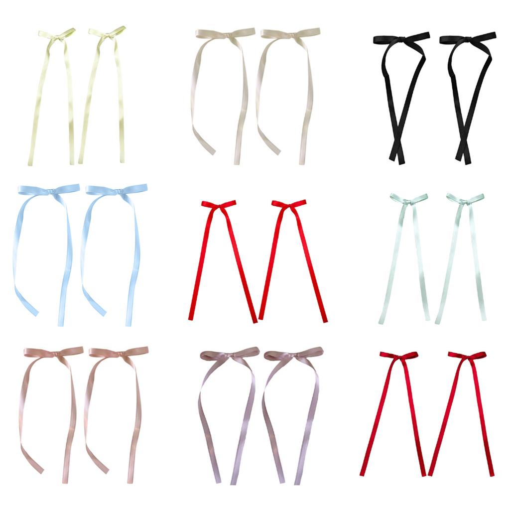 2 Pcs Ribbon Bow Elegant Y2K Style Side Clip Bow Hair Clip Sweet Girls Fairy Bow Style Long Bowknot Balletcore