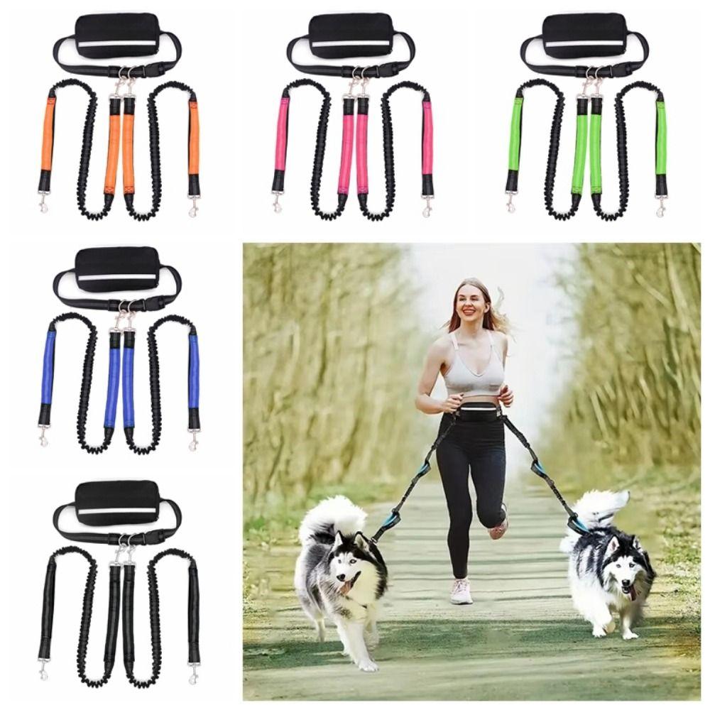 Anti-Tangle Double Dog Leash with Pouch Adjustable Hands Free Dog Leash  Pet Training