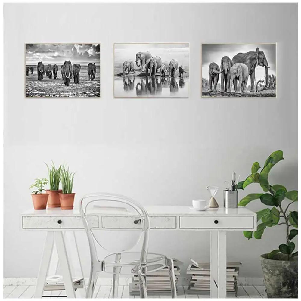 Animali moderni Poster e stampe Wall Art Canvas Painting Elefanti africani Immagini di mandrie per soggiorno Cuadros Decor Senza cornice