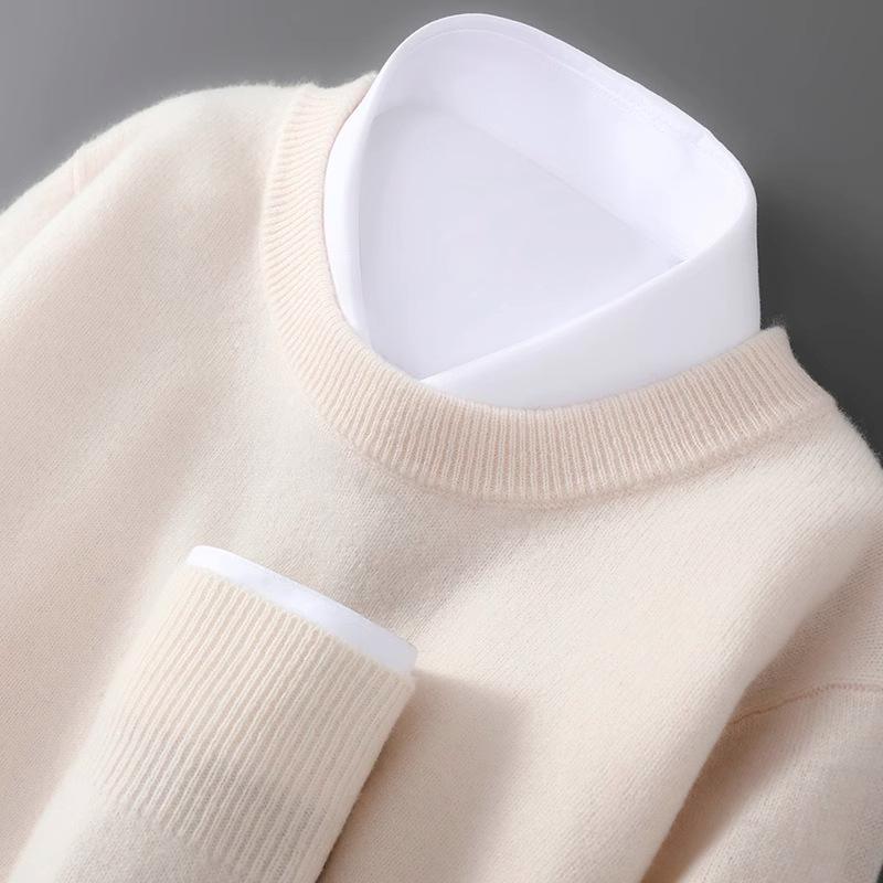 Men's Plus Size 100% Pure Wool Round Neck Cashmere Sweater - Autumn/Winter Casual Knit Pullover
