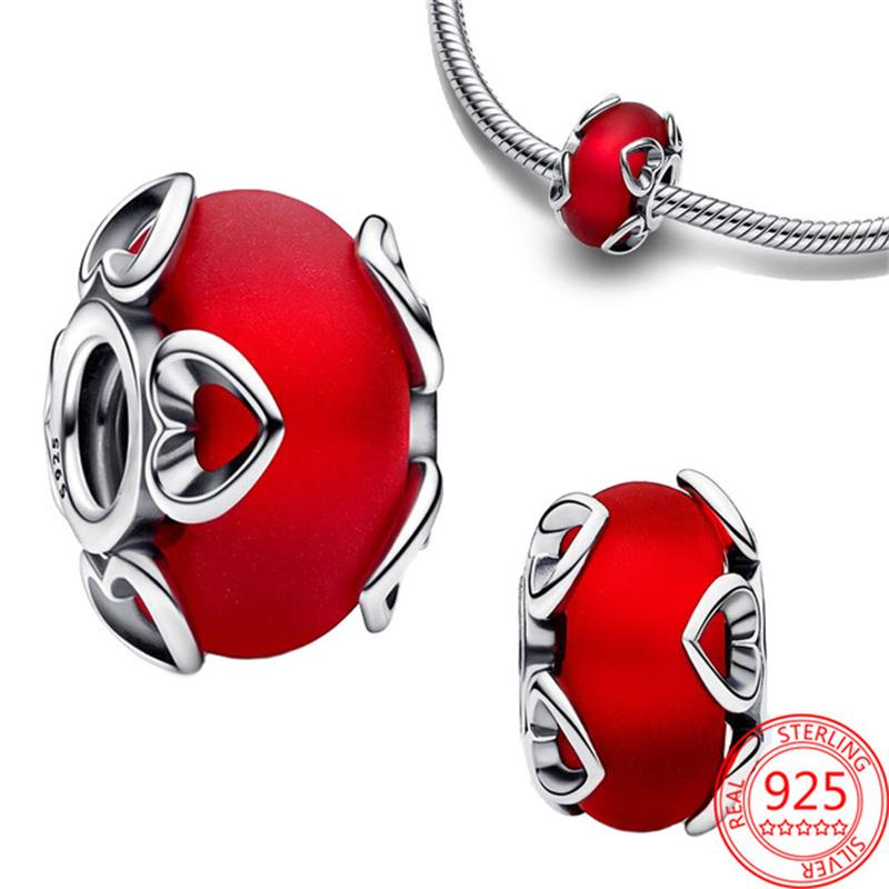 Copper Red Love Series Open Heart Lobster Charm Beads Fit Original Bracelet Trinket For Jewelry Makeing For Women