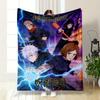 Four Characters In Action Poses with Glowing Energy and Lightning Motifs. for All Seasons Blanket Lunch Break Throw Gift